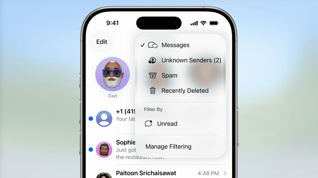 message filtering in iOS 26